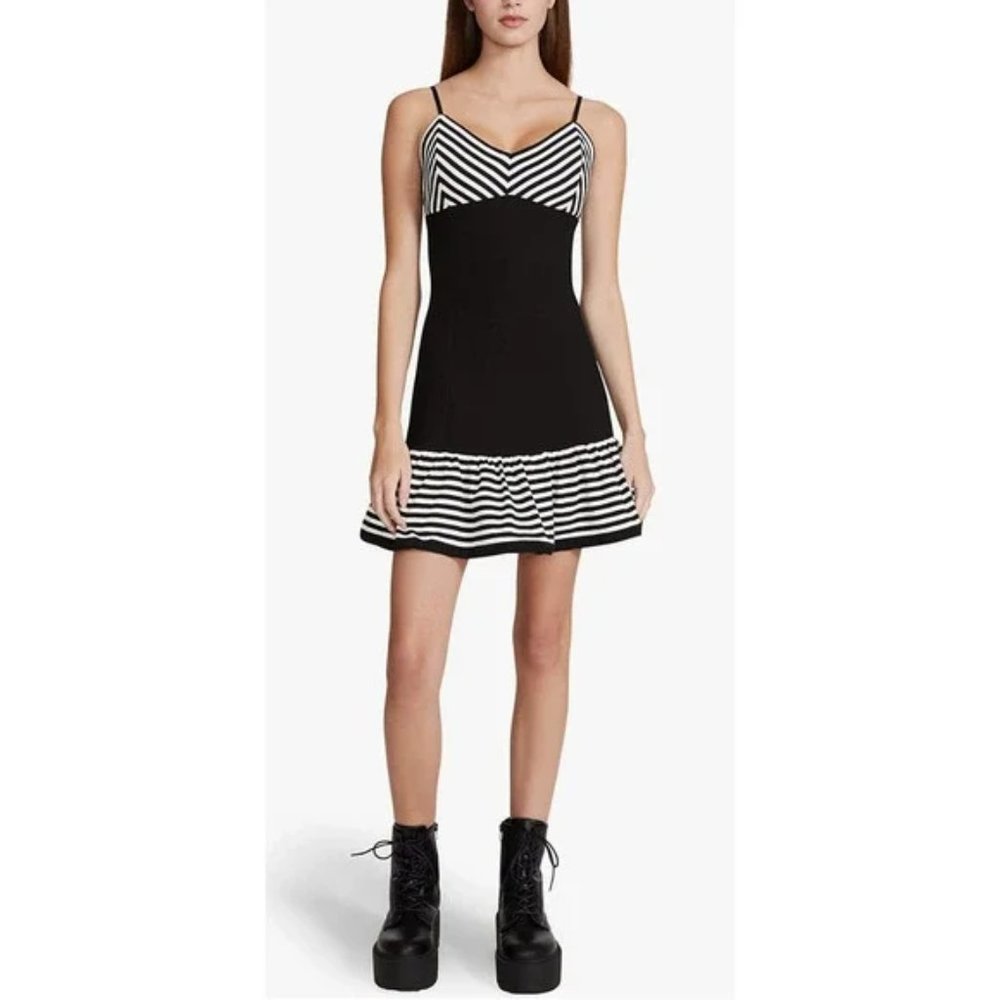 Betsey Johnson Blocked Stripe Cotton Spandex Ruffle Hem Mini